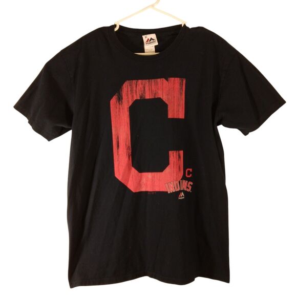 Cleveland Indians Majestic tshirt mens L Large blue C logo short sleeve MLB - Picture 1 of 8